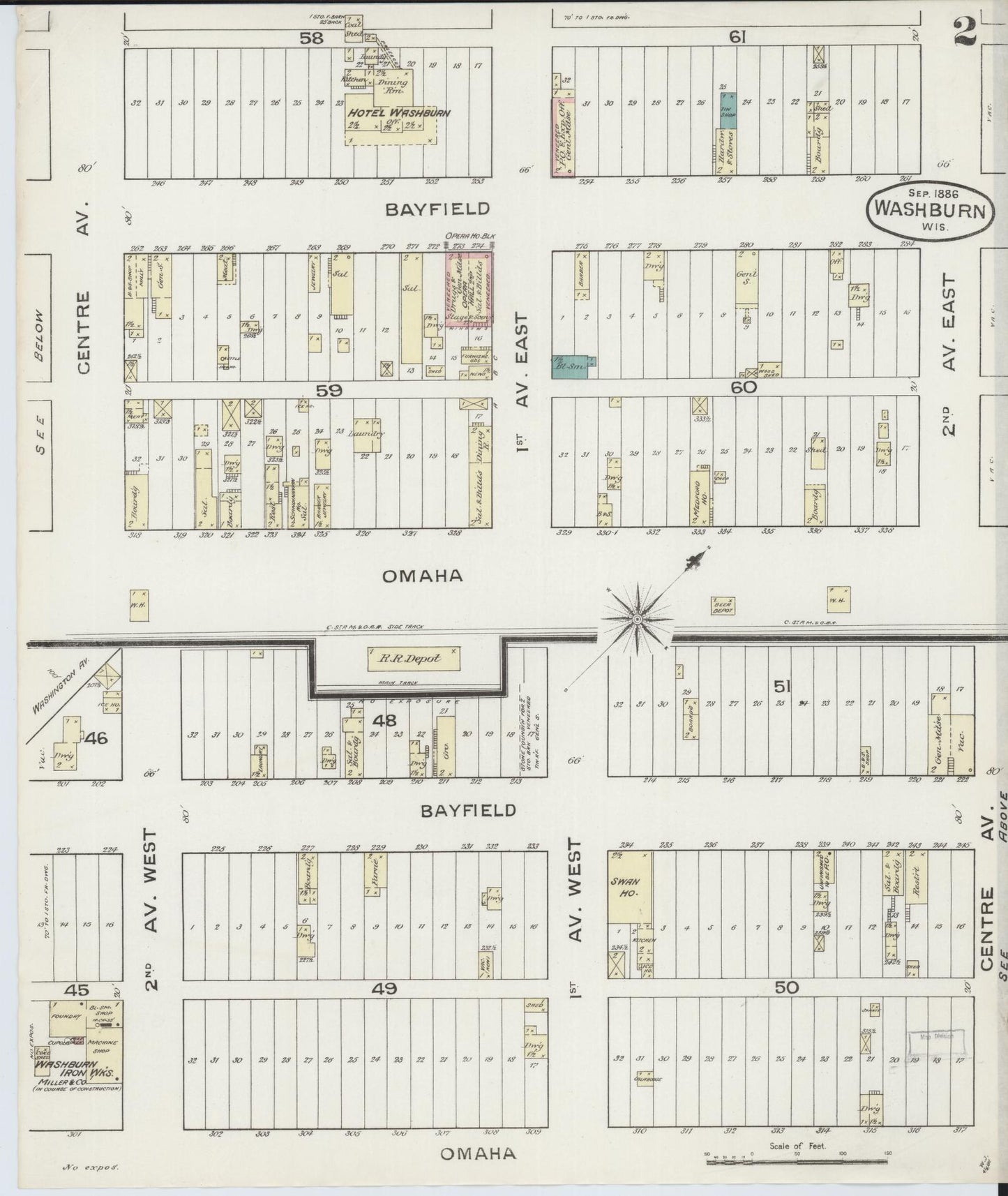 Sanborn Fire Insurance Map from Washburn, Bayfield County, Wisconsin (1886), Sheet #0002 - Complete Map Set gallery image, historic Sanborn map, vintage wall art, Wisconsin Wisconsin