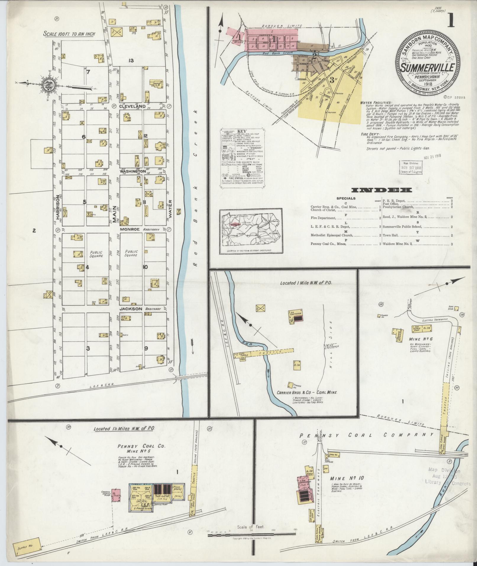 Sanborn Fire Insurance Map from Summerville, Jefferson County, Pennsylvania (1918), Sheet #0001 - Complete Map Set gallery image, historic Sanborn map, vintage wall art, Pennsylvania Pennsylvania