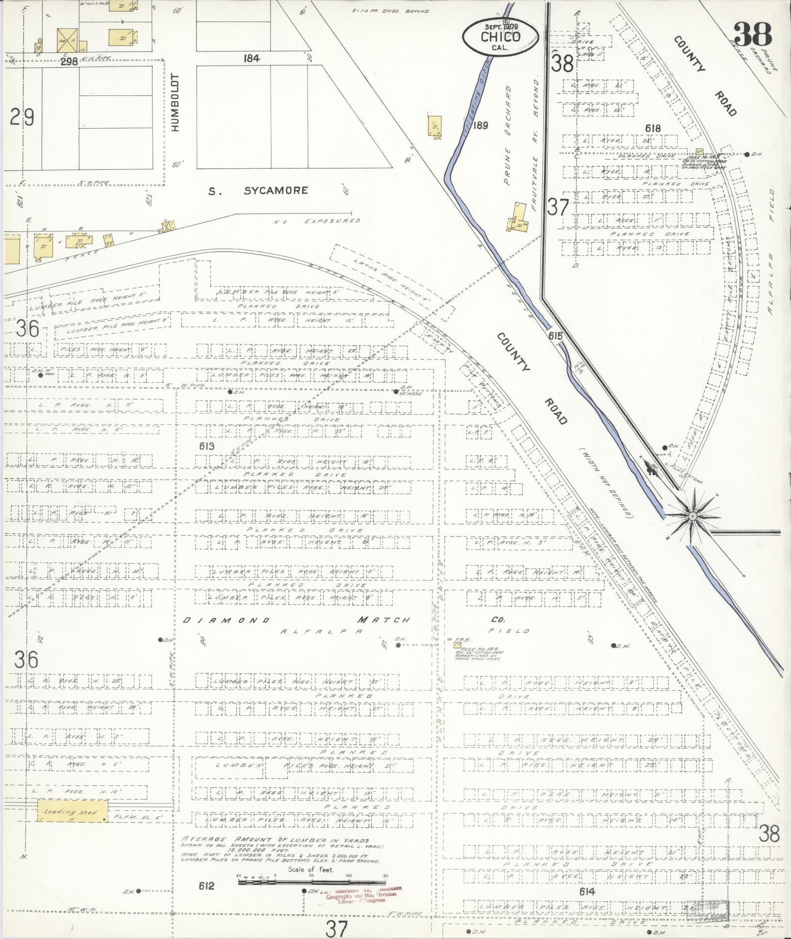 Sanborn Fire Insurance Map from Chico, Butte County, California (1909), Sheet #0038 - Historic Sanborn Fire Insurance Map Print, vintage old map wall art, antique decor, genealogy gift, California California map