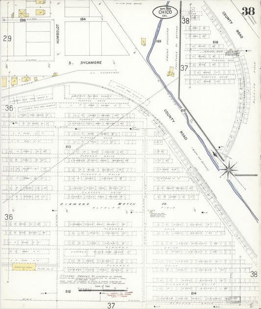 Sanborn Fire Insurance Map from Chico, Butte County, California (1909), Sheet #0038 - Historic Sanborn Fire Insurance Map Print, vintage old map wall art, antique decor, genealogy gift, California California map