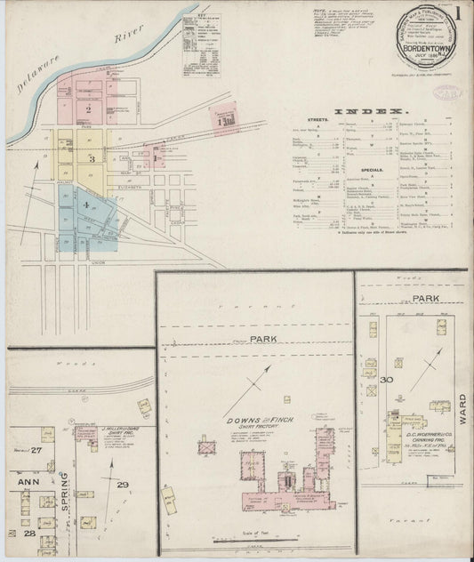 Sanborn Fire Insurance Map from Bordentown, Burlington County, New Jersey (1886), Sheet #0001 - Historic Sanborn Fire Insurance Map Print, vintage old map wall art, antique decor, genealogy gift, New Jersey New Jersey map