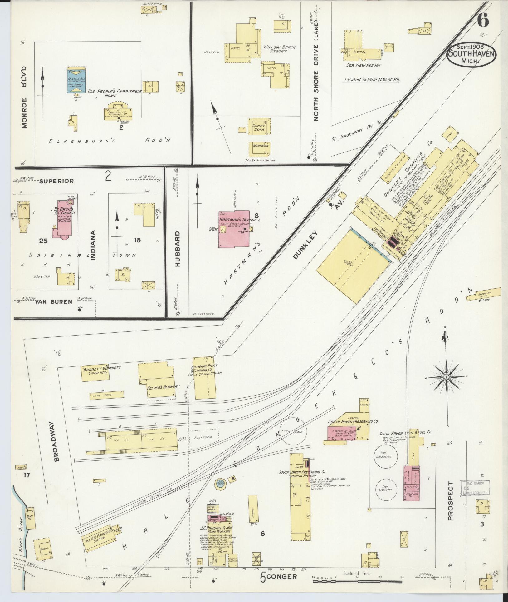 Sanborn Fire Insurance Map from South Haven, Van Buren County, Michigan (1908), Sheet #0006 - Historic Sanborn Fire Insurance Map Print, vintage old map wall art, antique decor, genealogy gift, Michigan Michigan map