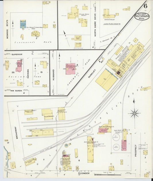 Sanborn Fire Insurance Map from South Haven, Van Buren County, Michigan (1908), Sheet #0006 - Historic Sanborn Fire Insurance Map Print, vintage old map wall art, antique decor, genealogy gift, Michigan Michigan map