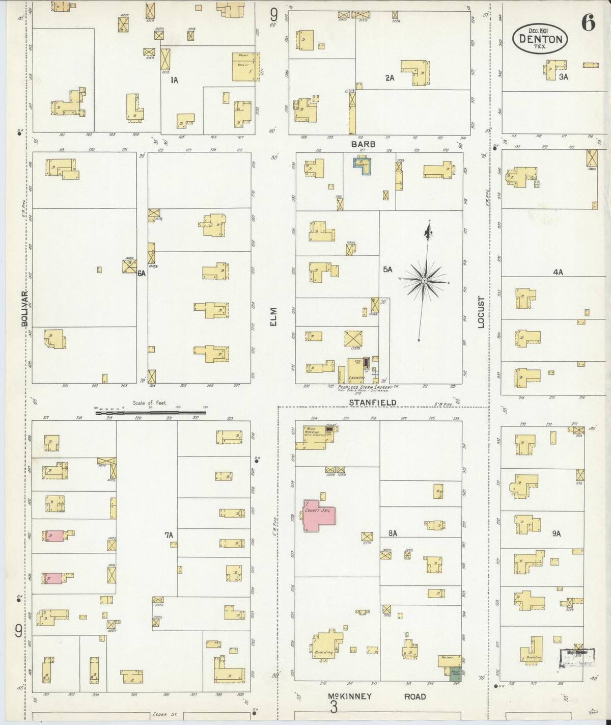 Sanborn Fire Insurance Map from Denton, Denton County, Texas (1901), Sheet #0006 - Complete Map Set gallery image, historic Sanborn map, vintage wall art, Texas Texas