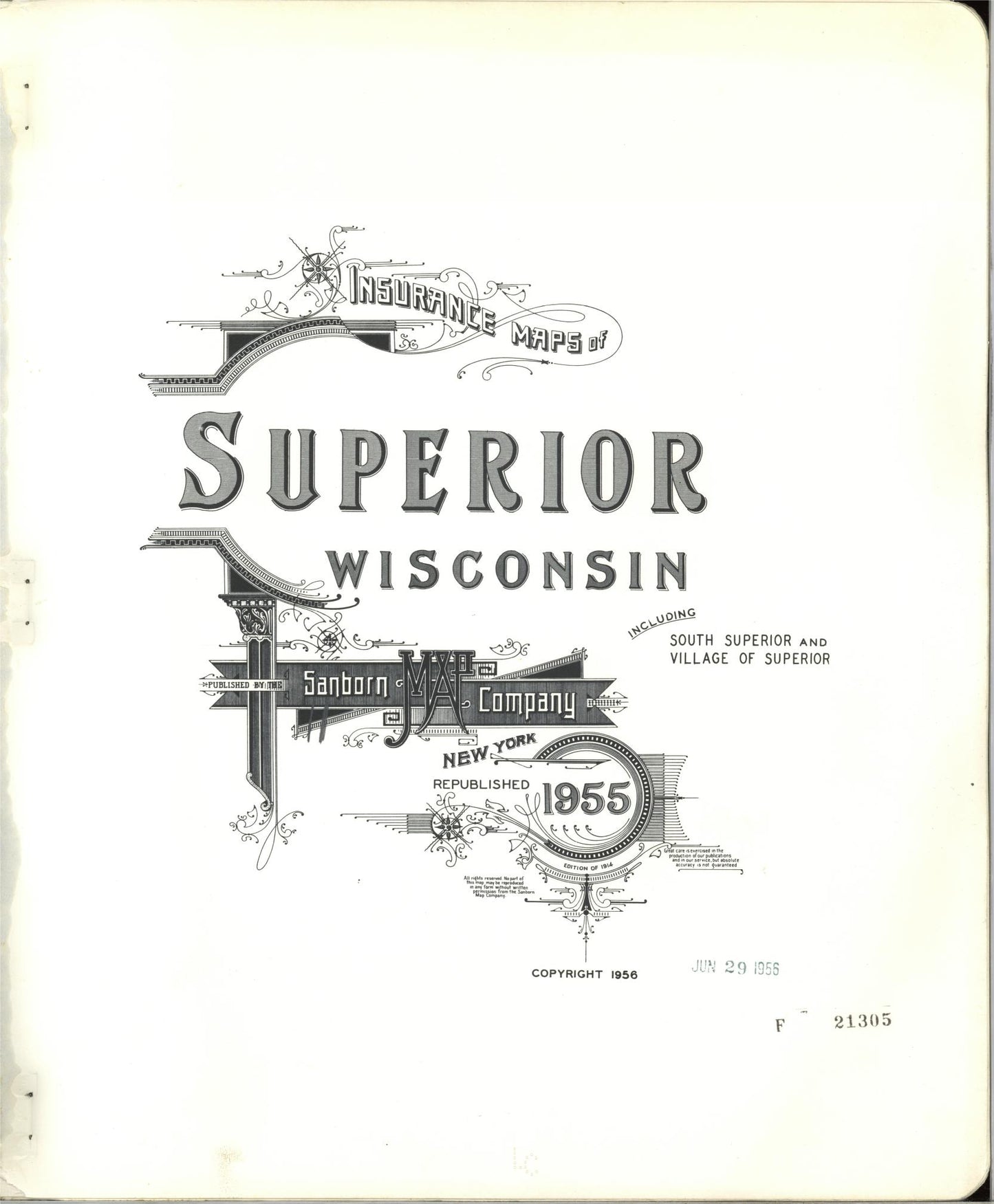 Sanborn Fire Insurance Map from Superior, Douglas County, Wisconsin (1955), Sheet #0001 - Historic Sanborn Fire Insurance Map Print, vintage old map wall art, antique decor, genealogy gift, Wisconsin Wisconsin map