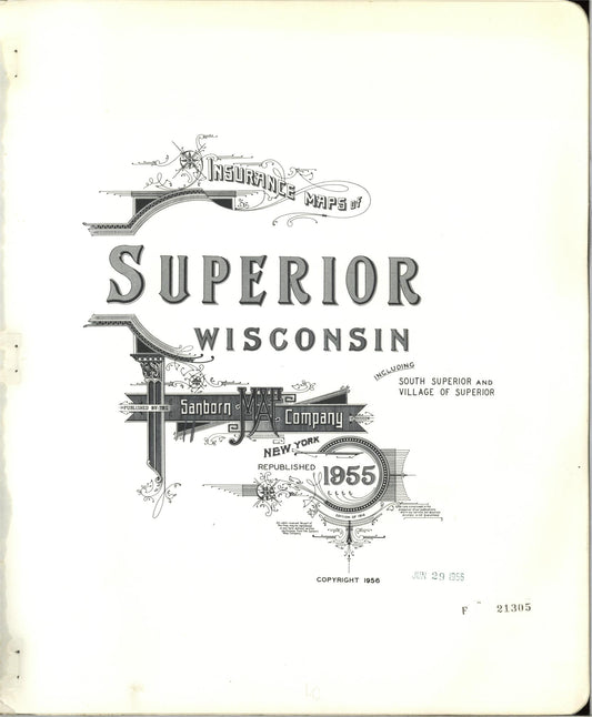 Sanborn Fire Insurance Map from Superior, Douglas County, Wisconsin (1955), Sheet #0001 - Historic Sanborn Fire Insurance Map Print, vintage old map wall art, antique decor, genealogy gift, Wisconsin Wisconsin map