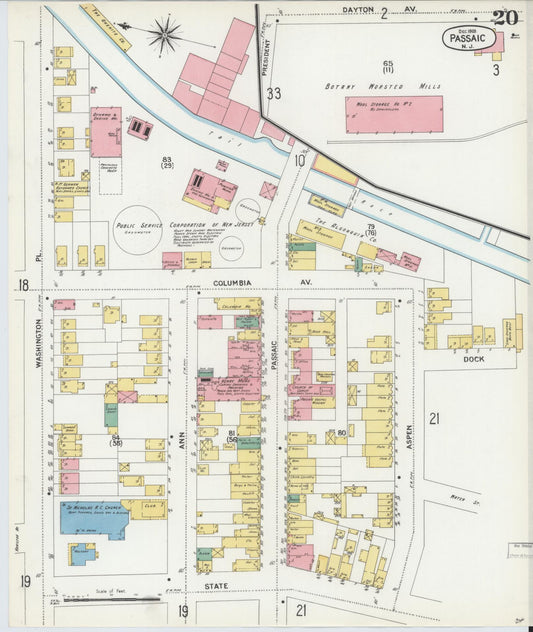 Sanborn Fire Insurance Map from Passaic, Passaic County, New Jersey (1903), Sheet #0020 - Historic Sanborn Fire Insurance Map Print, vintage old map wall art, antique decor, genealogy gift, New Jersey New Jersey map