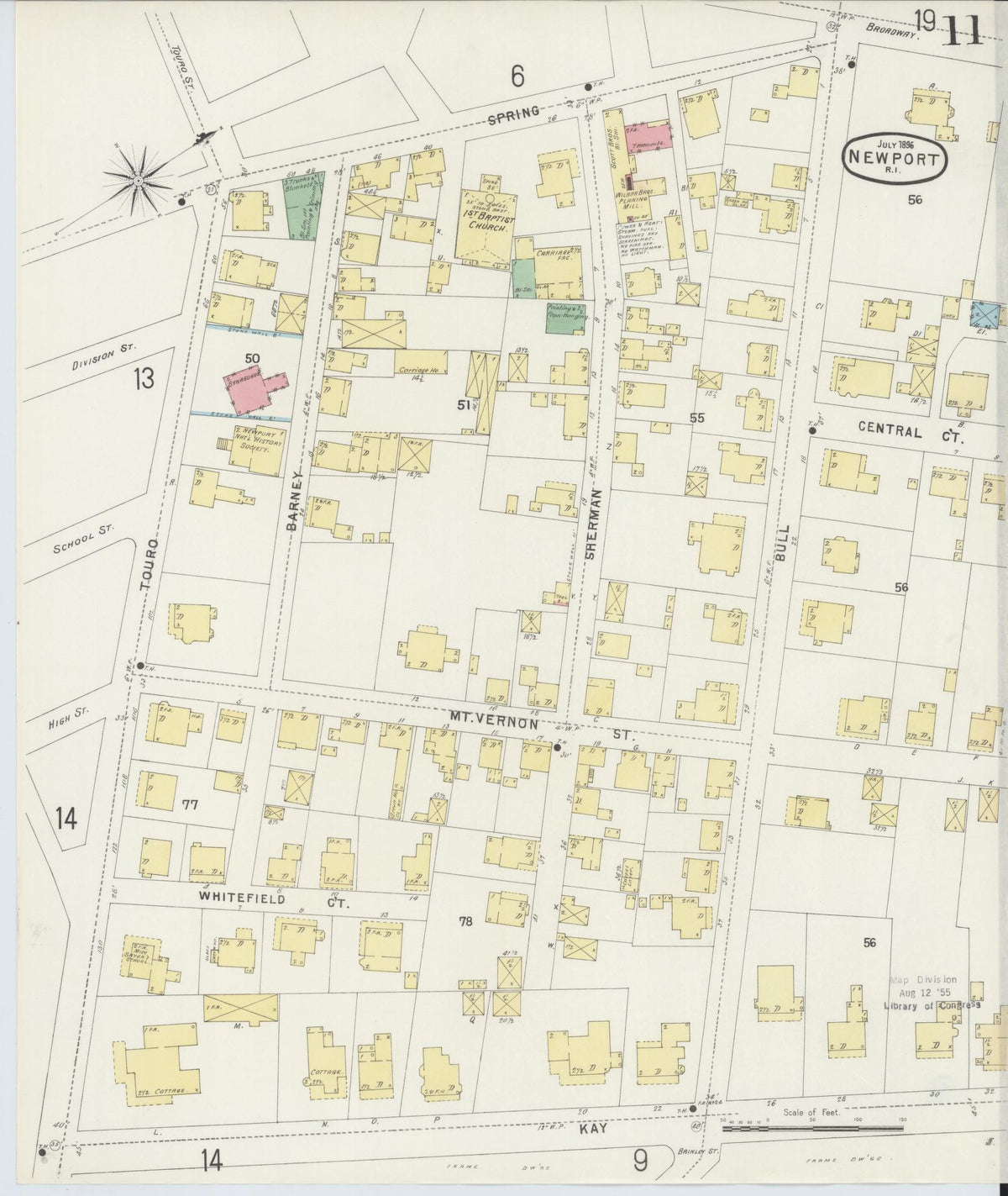 Sanborn Fire Insurance Map from Newport, Newport County, Rhode Island (1896), Sheet #0011 - Complete Map Set gallery image, historic Sanborn map, vintage wall art, Rhode Island Rhode Island