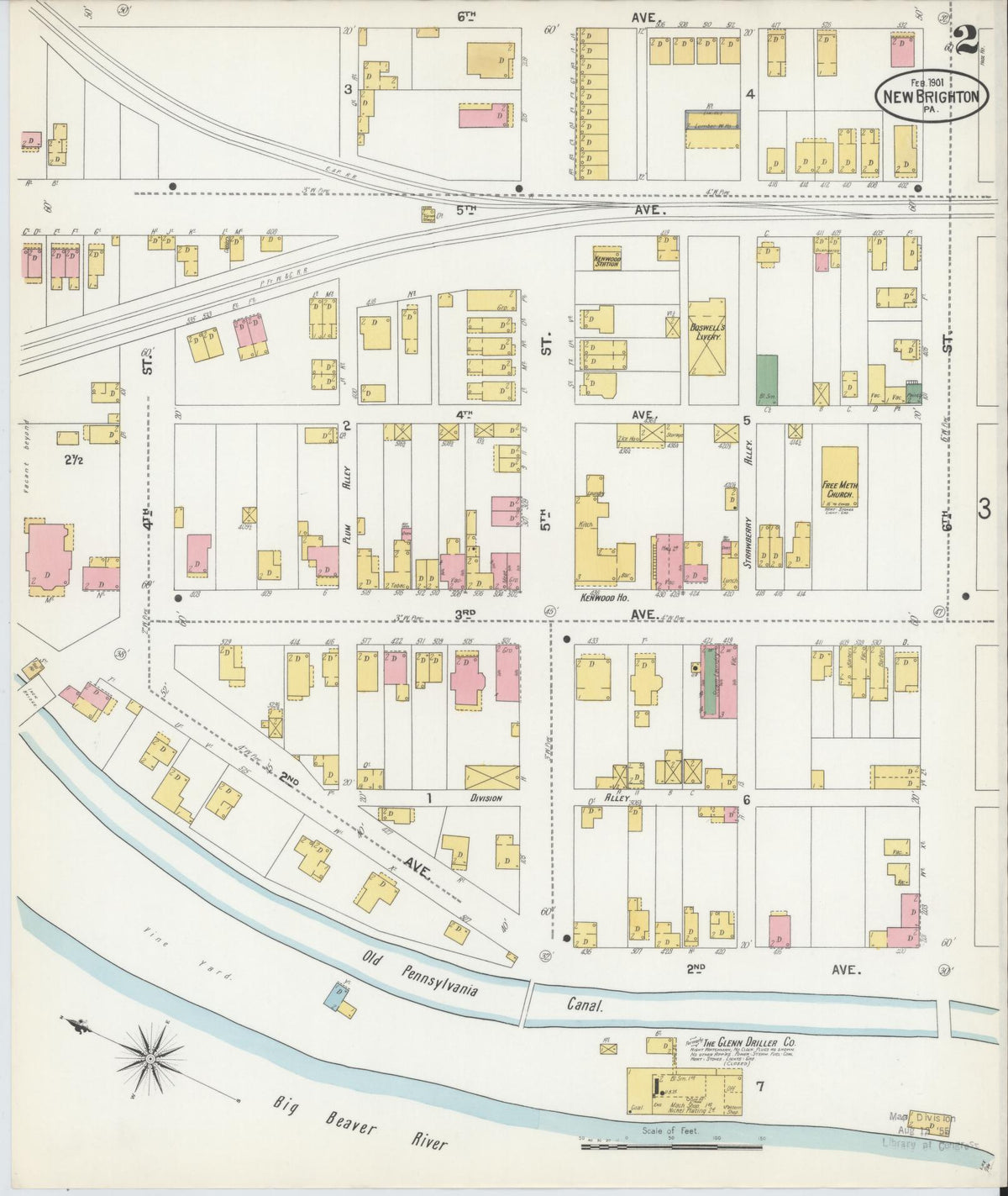 Sanborn Fire Insurance Map from New Brighton, Beaver County, Pennsylvania (1901), Sheet #0002 - Historic Sanborn Fire Insurance Map Print, vintage old map wall art, antique decor, genealogy gift, Pennsylvania Pennsylvania map