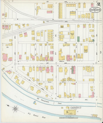 Sanborn Fire Insurance Map from New Brighton, Beaver County, Pennsylvania (1901), Sheet #0002 - Historic Sanborn Fire Insurance Map Print, vintage old map wall art, antique decor, genealogy gift, Pennsylvania Pennsylvania map