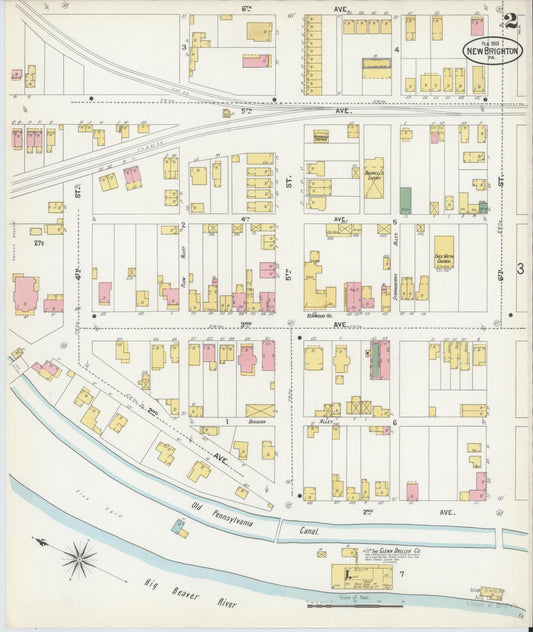 Sanborn Fire Insurance Map from New Brighton, Beaver County, Pennsylvania (1901), Sheet #0002 - Historic Sanborn Fire Insurance Map Print, vintage old map wall art, antique decor, genealogy gift, Pennsylvania Pennsylvania map