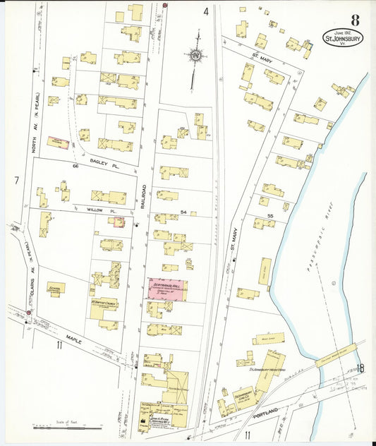 Sanborn Fire Insurance Map from Saint Johnsbury, Caledonia County, Vermont (1912), Sheet #0008 - Historic Sanborn Fire Insurance Map Print, vintage old map wall art, antique decor, genealogy gift, Vermont Vermont map