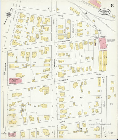 Sanborn Fire Insurance Map from Palestine, Anderson County, Texas (1911), Sheet #0008 - Historic Sanborn Fire Insurance Map Print, vintage old map wall art, antique decor, genealogy gift, Texas Texas map