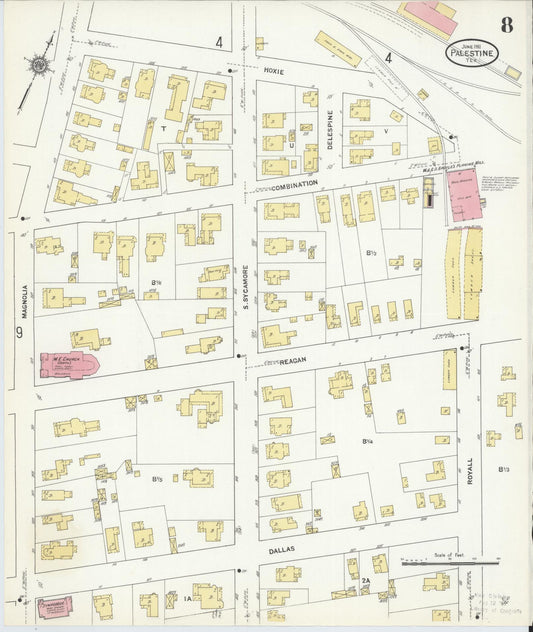 Sanborn Fire Insurance Map from Palestine, Anderson County, Texas (1911), Sheet #0008 - Historic Sanborn Fire Insurance Map Print, vintage old map wall art, antique decor, genealogy gift, Texas Texas map