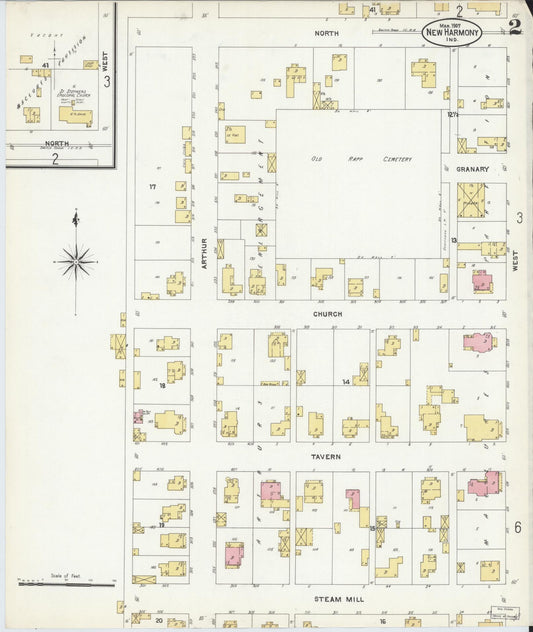 Sanborn Fire Insurance Map from New Harmony, Posey County, Indiana (1907), Sheet #0002 - Historic Sanborn Fire Insurance Map Print, vintage old map wall art, antique decor, genealogy gift, Indiana Indiana map