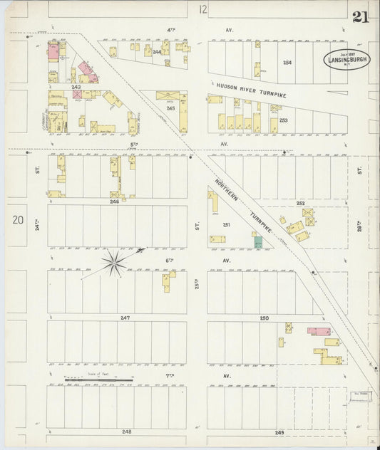 Sanborn Fire Insurance Map from Lansingburg, Rensselaer County, New York (1897), Sheet #0021 - Historic Sanborn Fire Insurance Map Print, vintage old map wall art, antique decor, genealogy gift, New York New York map