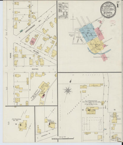 Sanborn Fire Insurance Map from Degraff, Logan County, Ohio (1895), Sheet #0001 - Historic Sanborn Fire Insurance Map Print, vintage old map wall art, antique decor, genealogy gift, Ohio Ohio map