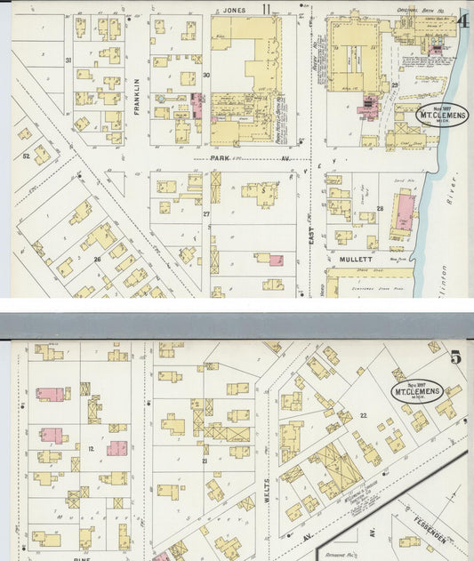 Sanborn Fire Insurance Map from Mount Clemens, Macomb County, Michigan (1897), Sheet #0004 - Historic Sanborn Fire Insurance Map Print, vintage old map wall art, antique decor, genealogy gift, Michigan Michigan map