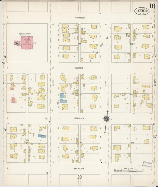 Sanborn Fire Insurance Map from Laramie, Albany County, Wyoming (1912), Sheet #0016 - Historic Sanborn Fire Insurance Map Print, vintage old map wall art, antique decor, genealogy gift, Wyoming Wyoming map