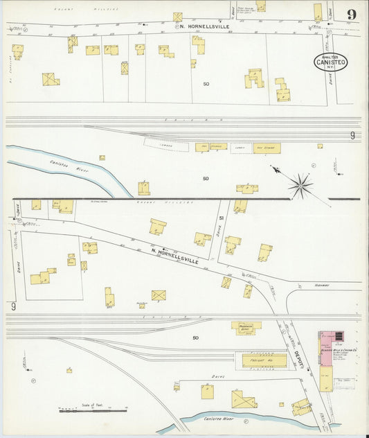 Sanborn Fire Insurance Map from Canisteo, Steuben County, New York (1909), Sheet #0009 - Historic Sanborn Fire Insurance Map Print, vintage old map wall art, antique decor, genealogy gift, New York New York map