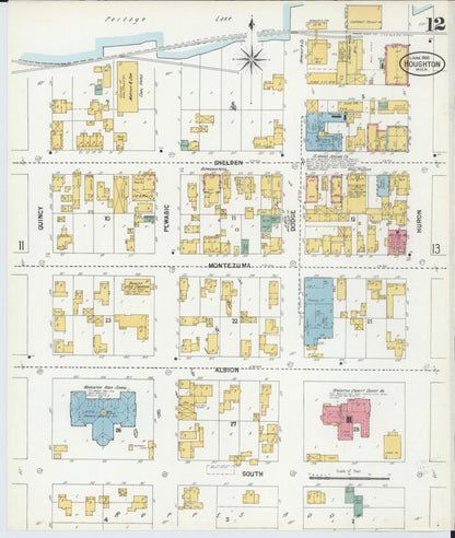 Sanborn Fire Insurance Map from Houghton, Houghton County, Michigan (1900), Sheet #0012 - Historic Sanborn Fire Insurance Map Print, vintage old map wall art, antique decor, genealogy gift, Michigan Michigan map