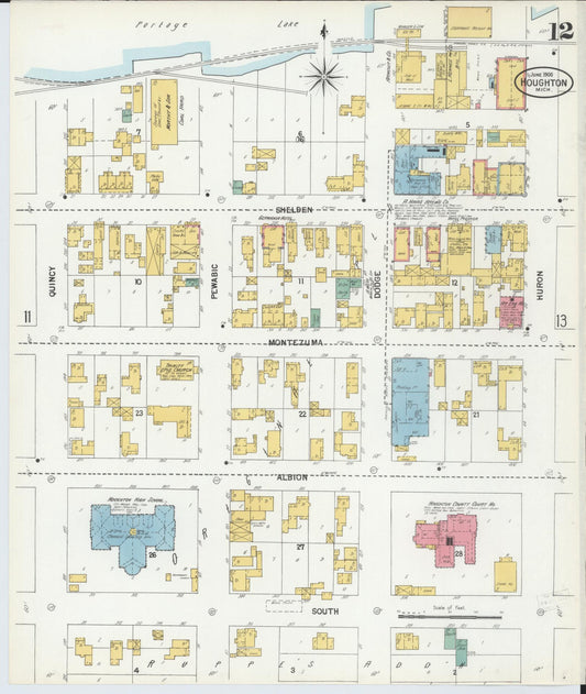 Sanborn Fire Insurance Map from Houghton, Houghton County, Michigan (1900), Sheet #0012 - Historic Sanborn Fire Insurance Map Print, vintage old map wall art, antique decor, genealogy gift, Michigan Michigan map