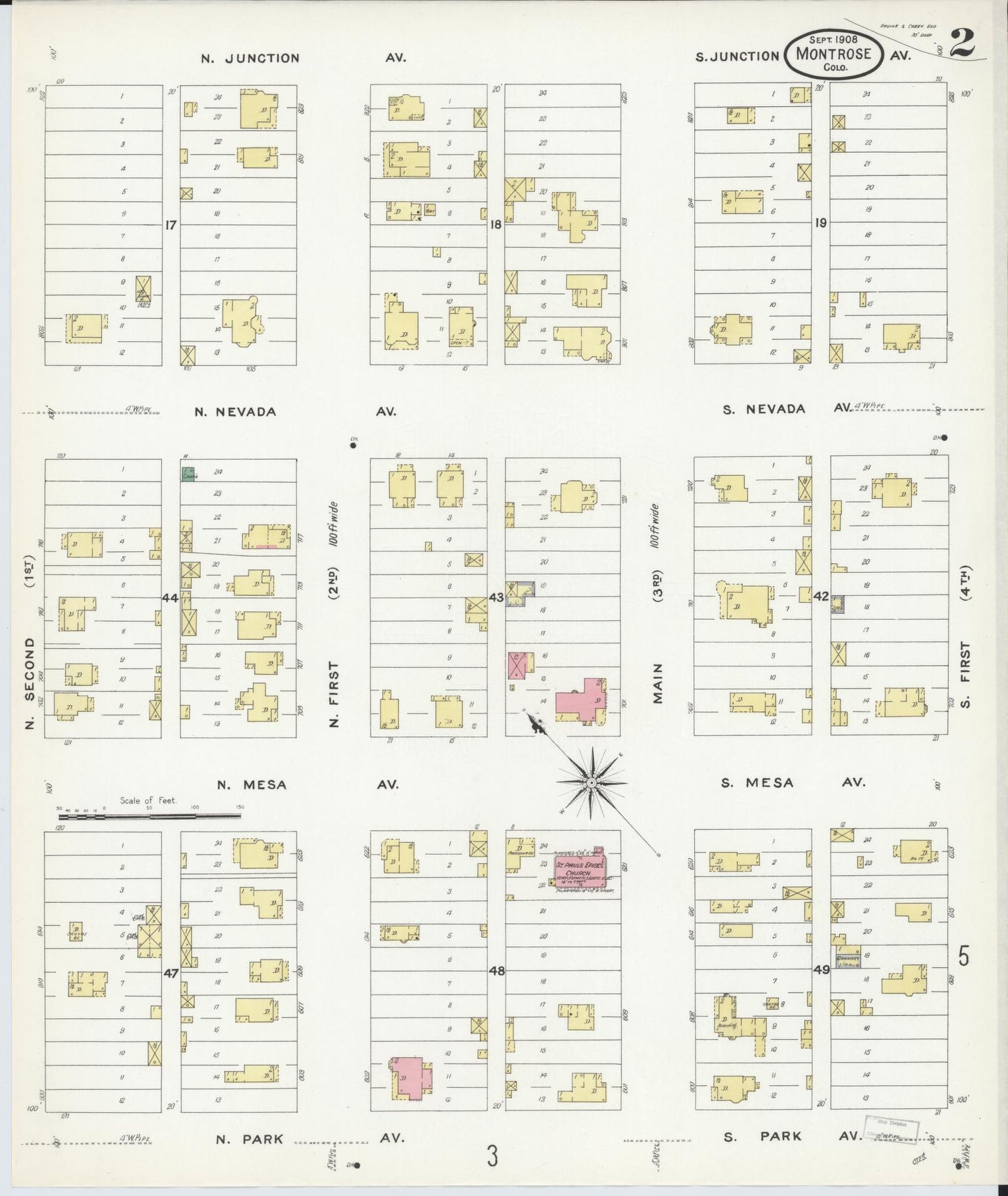 Sanborn Fire Insurance Map from Montrose, Montrose County, Colorado (1908), Sheet #0002 - Complete Map Set gallery image, historic Sanborn map, vintage wall art, Colorado Colorado