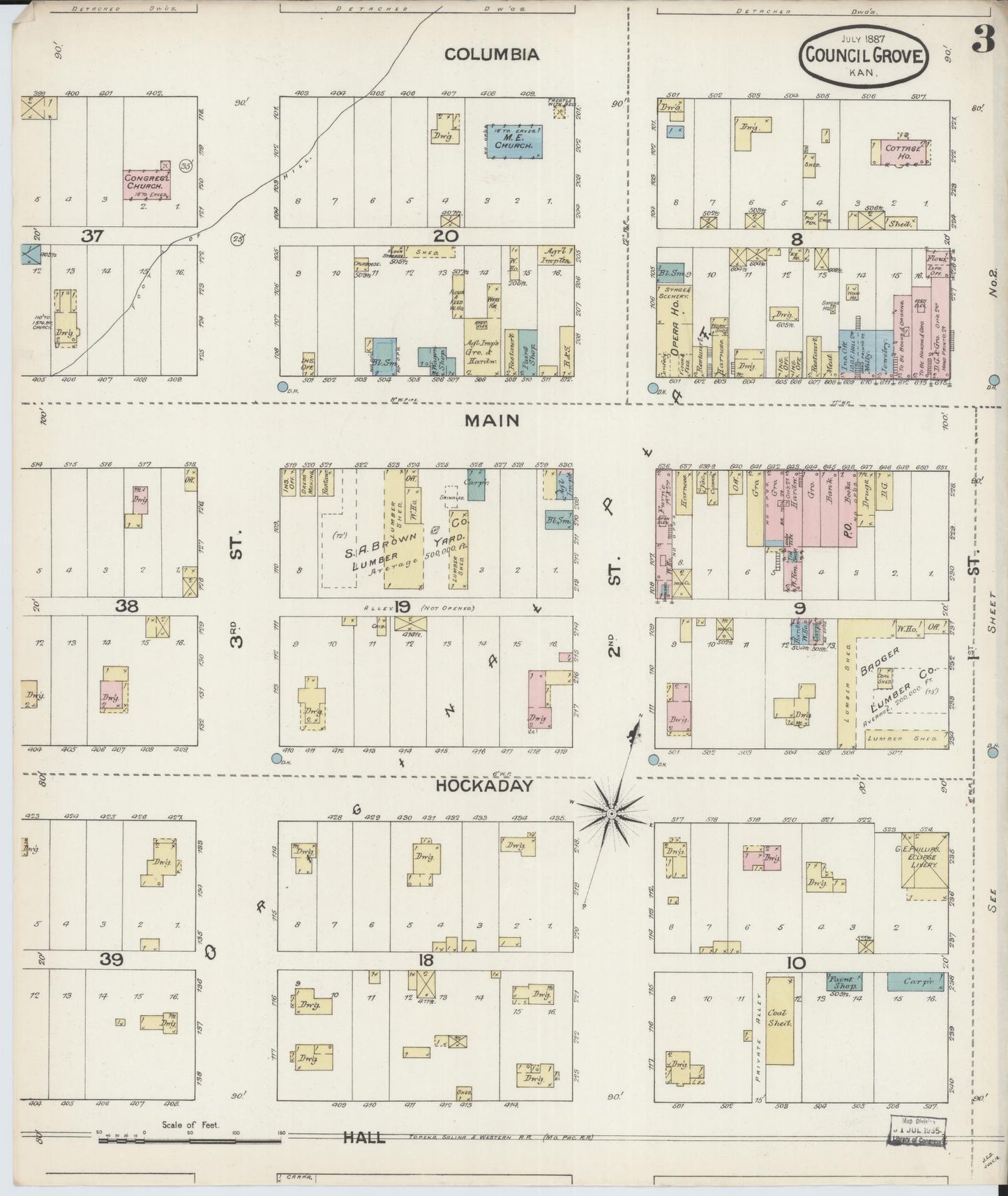 Sanborn Fire Insurance Map from Council Grove, Morris County, Kansas (1887), Sheet #0003 - Complete Map Set gallery image, historic Sanborn map, vintage wall art, Kansas Kansas