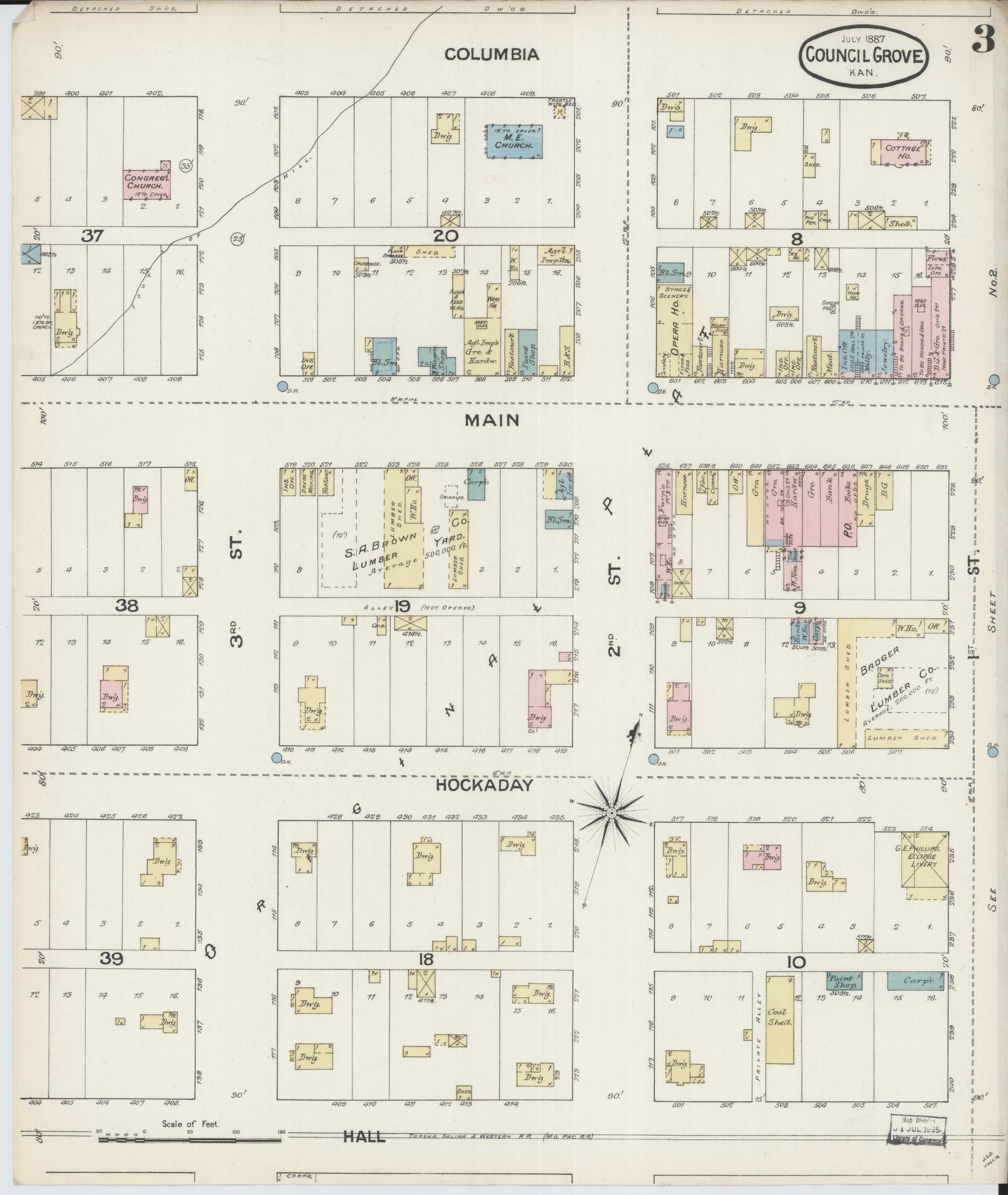 Sanborn Fire Insurance Map from Council Grove, Morris County, Kansas (1887), Sheet #0003 - Complete Map Set gallery image, historic Sanborn map, vintage wall art, Kansas Kansas