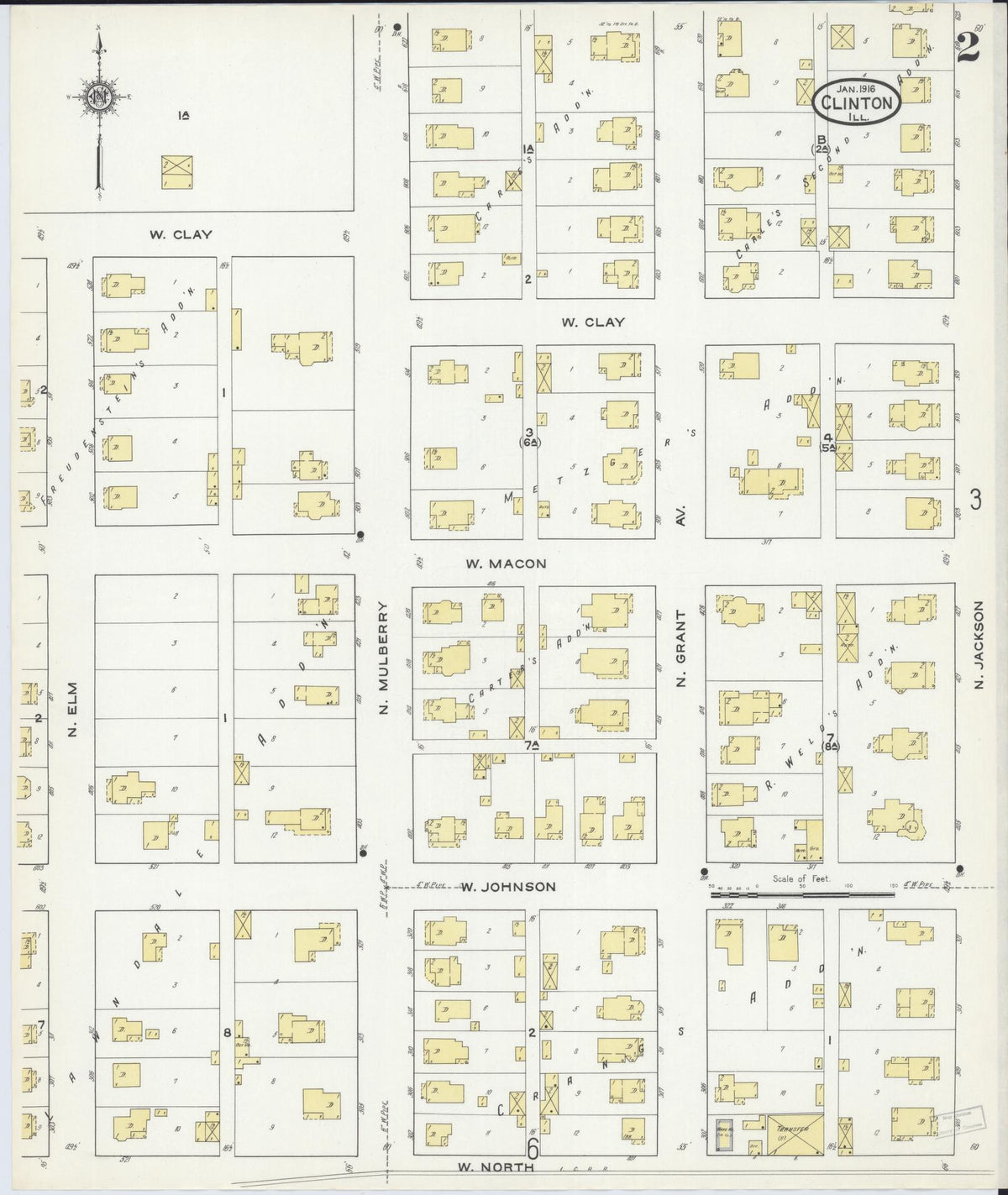 Sanborn Fire Insurance Map from Clinton, De Witt County, Illinois (1916), Sheet #0002 - Complete Map Set gallery image, historic Sanborn map, vintage wall art, Illinois Illinois