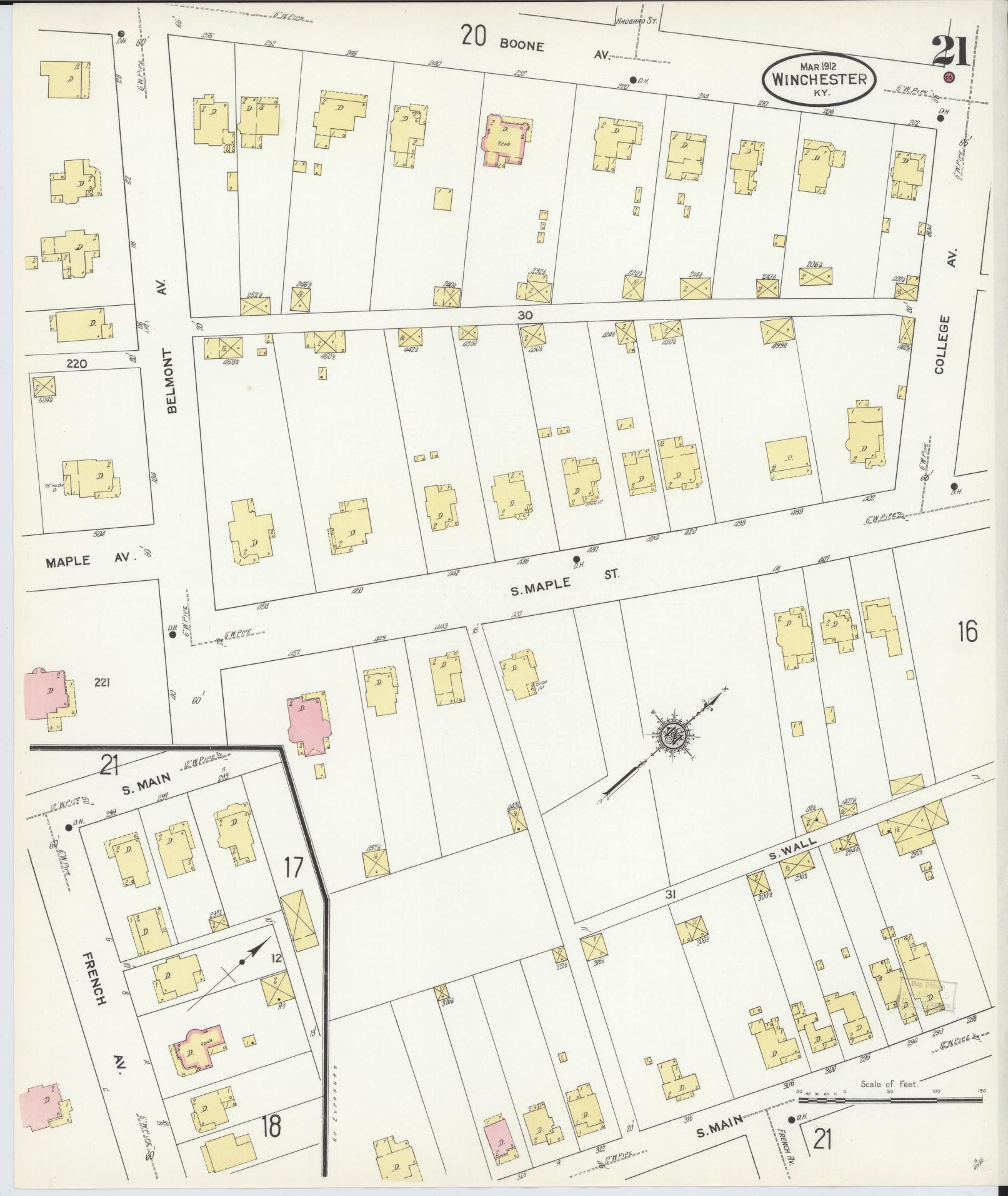 Sanborn Fire Insurance Map from Winchester, Clark County, Kentucky (1912), Sheet #0021 - Complete Map Set gallery image, historic Sanborn map, vintage wall art, Kentucky Kentucky