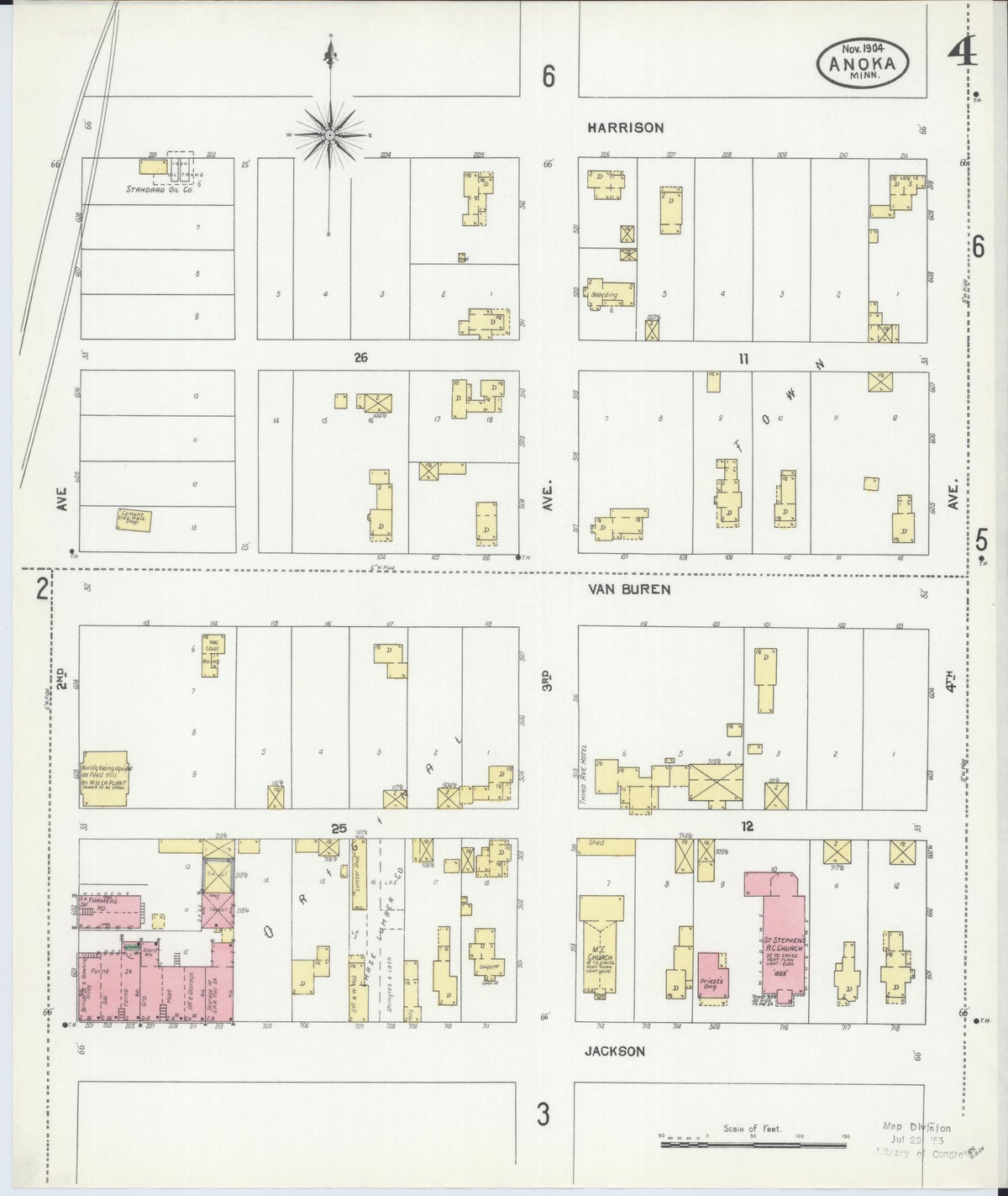 Sanborn Fire Insurance Map from Anoka, Anoka County, Minnesota (1904), Sheet #0004 - Historic Sanborn Fire Insurance Map Print, vintage old map wall art, antique decor, genealogy gift, Minnesota Minnesota map