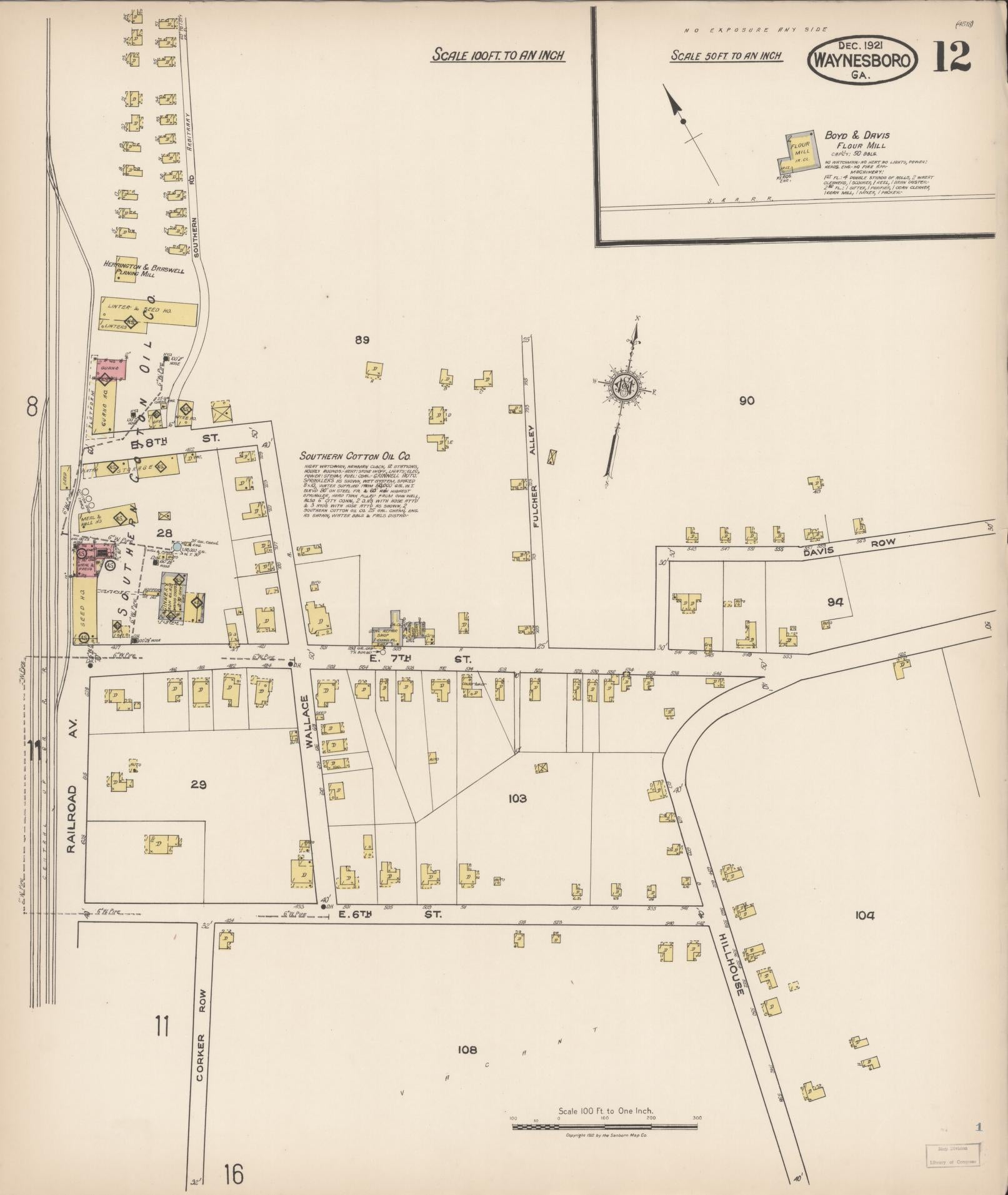 Sanborn Fire Insurance Map from Waynesboro, Burke County, Georgia (1921), Sheet #0012 - Complete Map Set gallery image, historic Sanborn map, vintage wall art, Georgia Georgia