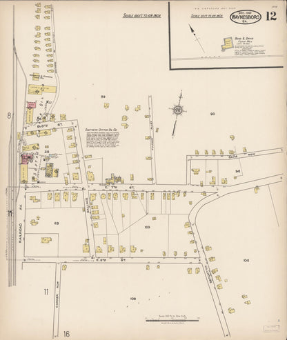 Sanborn Fire Insurance Map from Waynesboro, Burke County, Georgia (1921), Sheet #0012 - Complete Map Set gallery image, historic Sanborn map, vintage wall art, Georgia Georgia