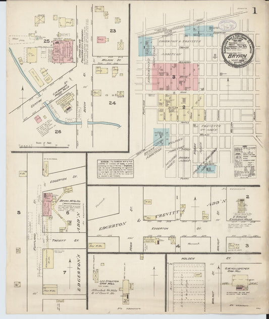 Sanborn Fire Insurance Map from Bryan, Williams County, Ohio (1884), Sheet #0001 - Historic Sanborn Fire Insurance Map Print, vintage old map wall art, antique decor, genealogy gift, Ohio Ohio map