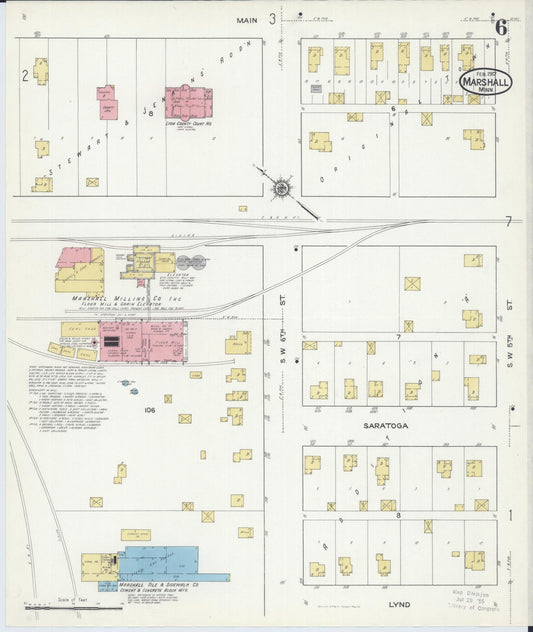 Sanborn Fire Insurance Map from Marshall, Lyon County, Minnesota (1917), Sheet #0006 - Historic Sanborn Fire Insurance Map Print, vintage old map wall art, antique decor, genealogy gift, Minnesota Minnesota map
