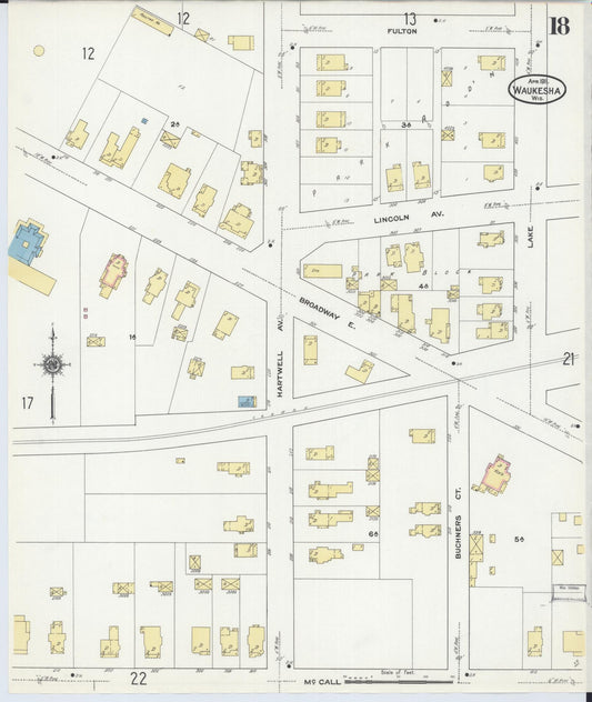 Sanborn Fire Insurance Map from Waukesha, Waukesha County, Wisconsin (1911), Sheet #0018 - Historic Sanborn Fire Insurance Map Print, vintage old map wall art, antique decor, genealogy gift, Wisconsin Wisconsin map