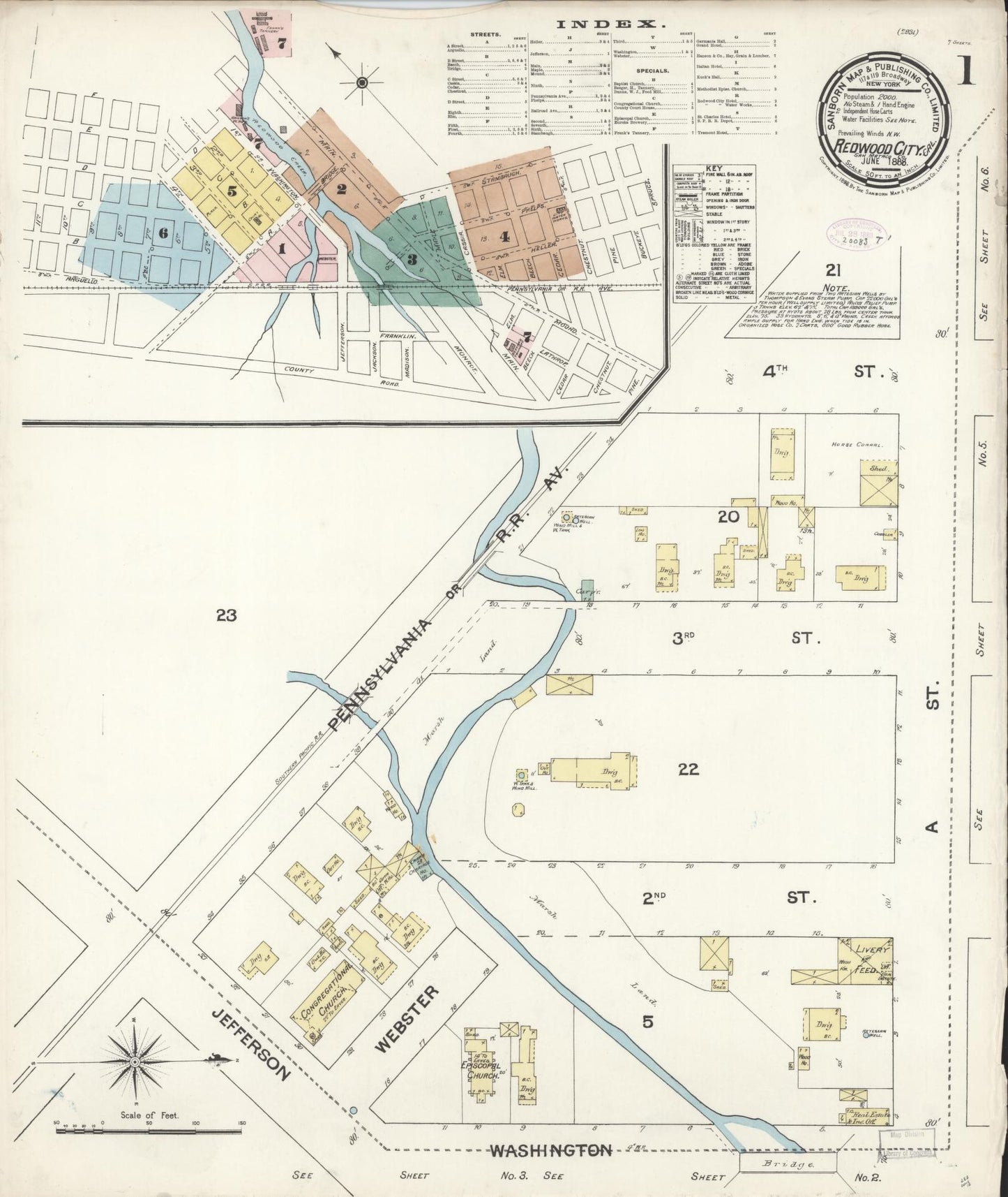 Sanborn Fire Insurance Map from Redwood City, San Mateo County, California (1888), Sheet #0001 - Complete Map Set gallery image, historic Sanborn map, vintage wall art, California California