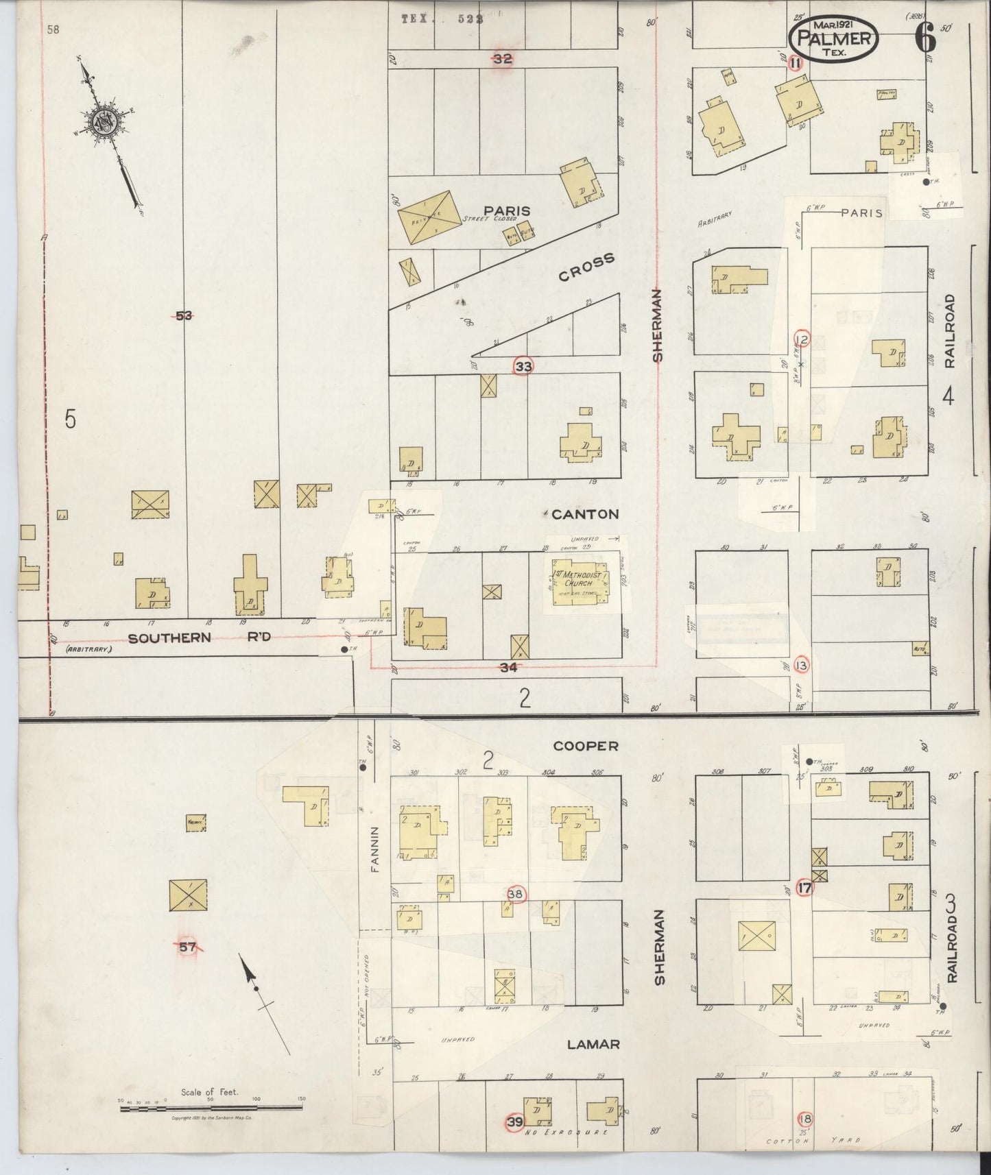 Sanborn Fire Insurance Map from Palmer, Ellis County, Texas (1936), Sheet #0006 - Historic Sanborn Fire Insurance Map Print, vintage old map wall art, antique decor, genealogy gift, Texas Texas map