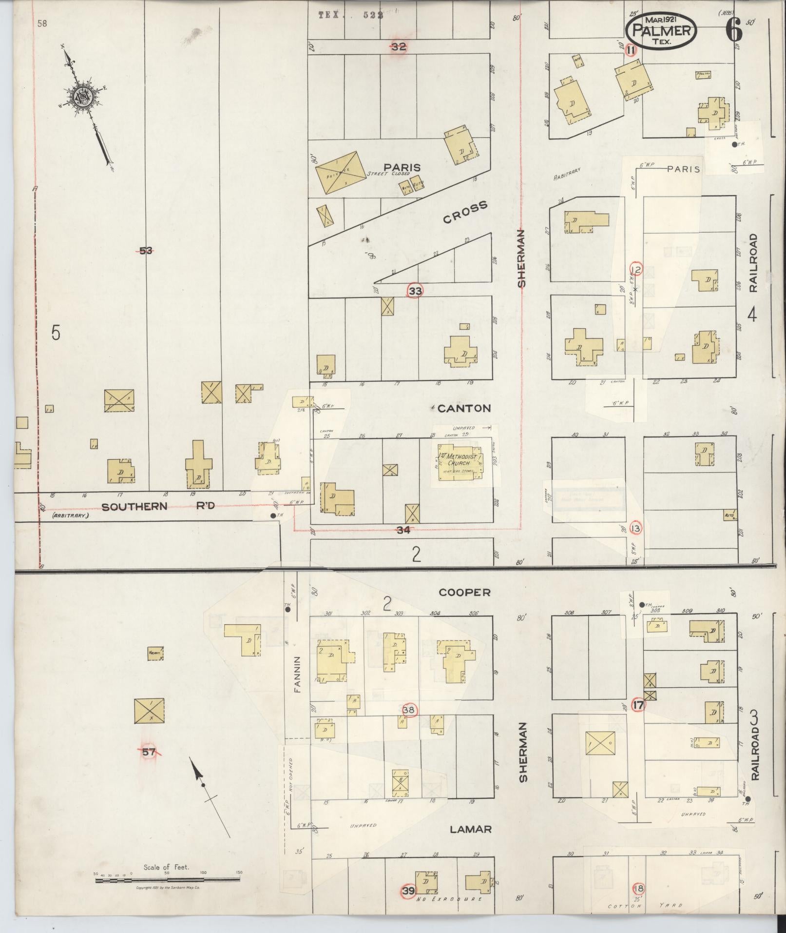 Sanborn Fire Insurance Map from Palmer, Ellis County, Texas (1936), Sheet #0006 - Historic Sanborn Fire Insurance Map Print, vintage old map wall art, antique decor, genealogy gift, Texas Texas map