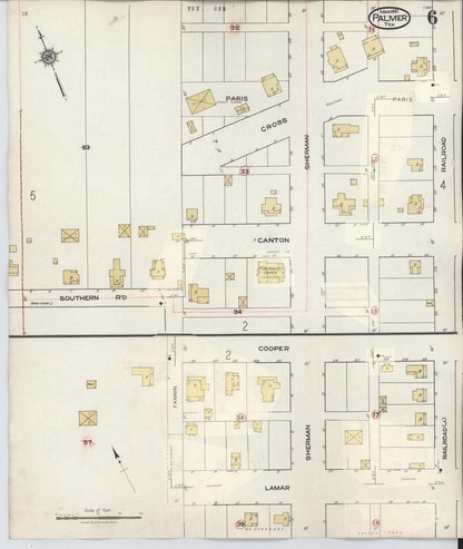 Sanborn Fire Insurance Map from Palmer, Ellis County, Texas (1936), Sheet #0006 - Historic Sanborn Fire Insurance Map Print, vintage old map wall art, antique decor, genealogy gift, Texas Texas map