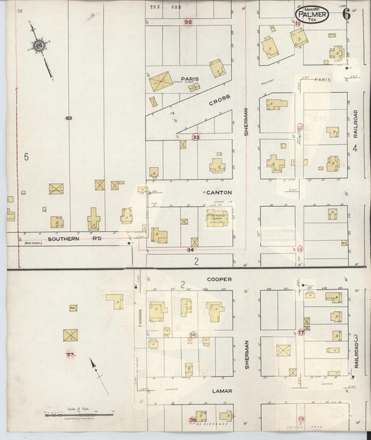 Sanborn Fire Insurance Map from Palmer, Ellis County, Texas (1936), Sheet #0006 - Historic Sanborn Fire Insurance Map Print, vintage old map wall art, antique decor, genealogy gift, Texas Texas map