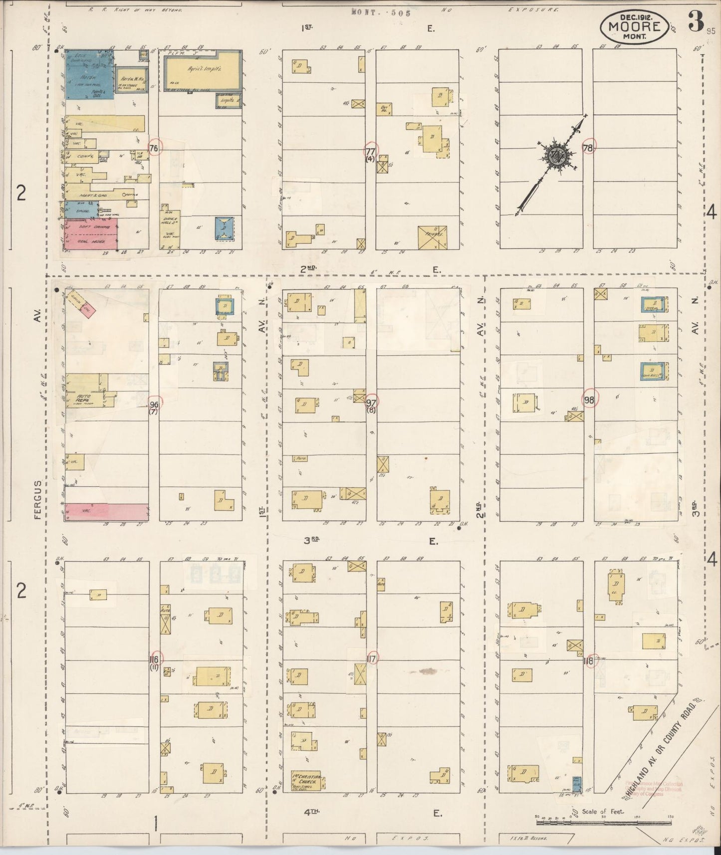 Sanborn Fire Insurance Map from Moore, Fergus County, Montana (1929), Sheet #0003 - Complete Map Set gallery image, historic Sanborn map, vintage wall art, Montana Montana