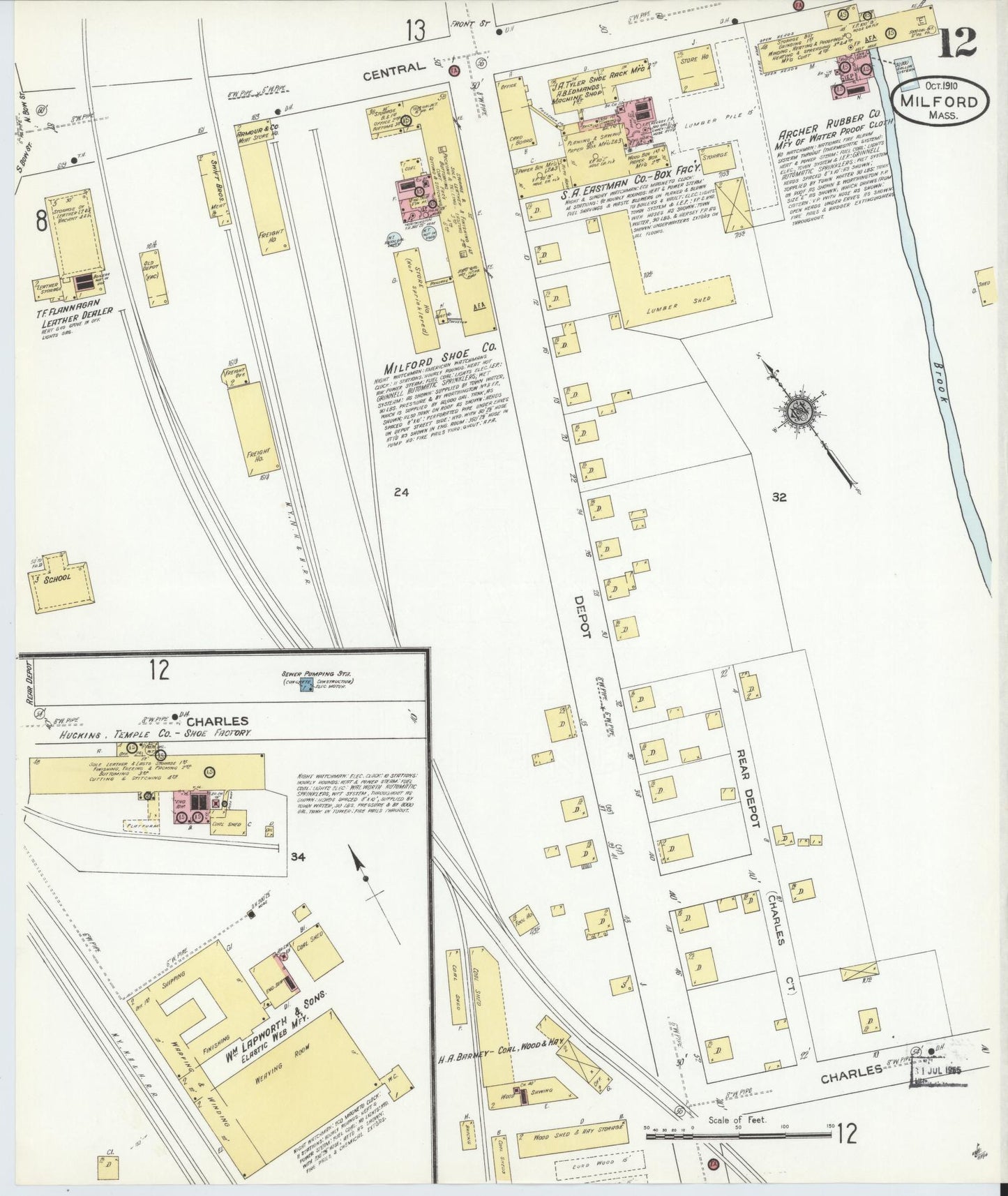 Sanborn Fire Insurance Map from Milford, Worcester County, Massachusetts (1910), Sheet #0012 - Complete Map Set gallery image, historic Sanborn map, vintage wall art, Massachusetts Massachusetts