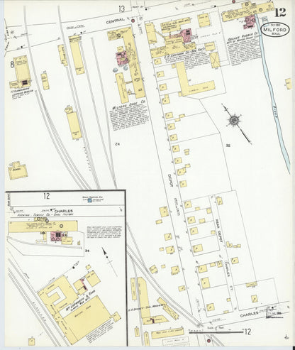 Sanborn Fire Insurance Map from Milford, Worcester County, Massachusetts (1910), Sheet #0012 - Complete Map Set gallery image, historic Sanborn map, vintage wall art, Massachusetts Massachusetts