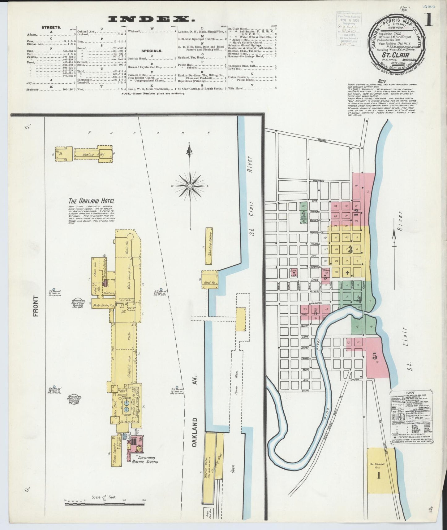 Sanborn Fire Insurance Map from Saint Clair, Saint Clair County, Michigan (1900), Sheet #0001 - Complete Map Set gallery image, historic Sanborn map, vintage wall art, Michigan Michigan