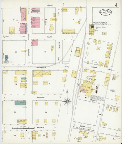 Sanborn Fire Insurance Map from Plant City, Hillborough County, Florida (1909), Sheet #0004 - Complete Map Set gallery image, historic Sanborn map, vintage wall art, Florida Florida