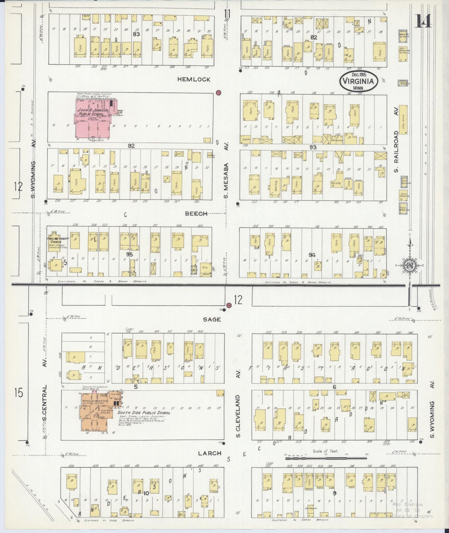 Sanborn Fire Insurance Map from Virginia, Saint Louis County, Minnesota (1915), Sheet #0014 - Complete Map Set gallery image, historic Sanborn map, vintage wall art, Minnesota Minnesota
