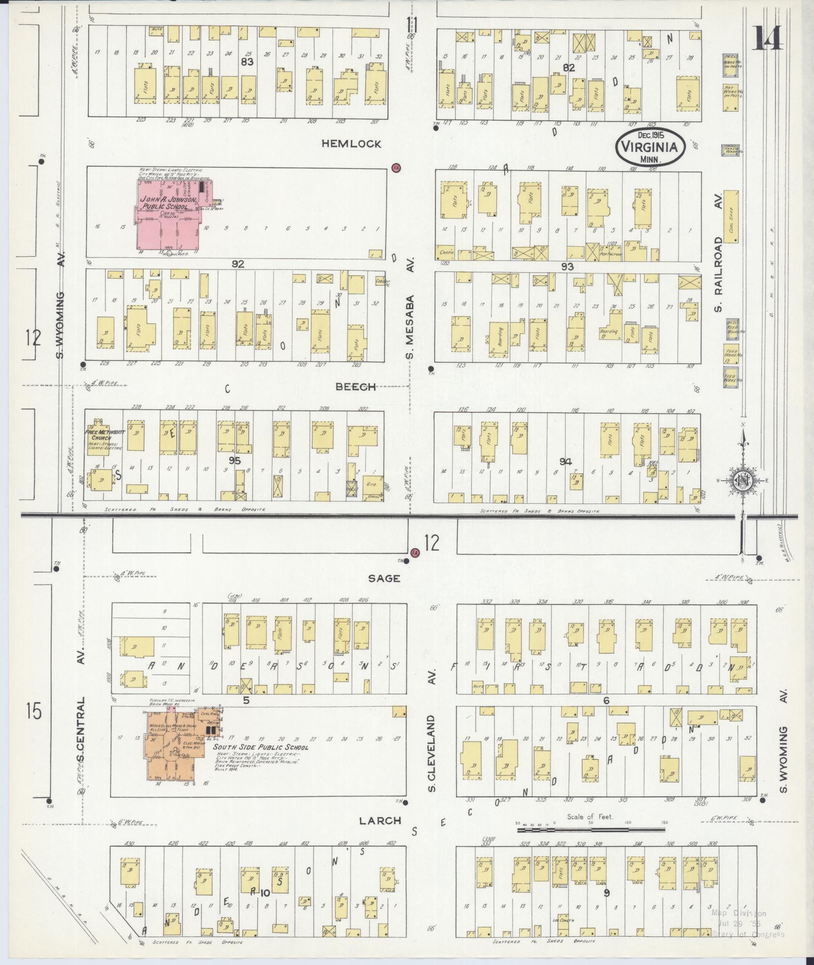 Sanborn Fire Insurance Map from Virginia, Saint Louis County, Minnesota (1915), Sheet #0014 - Complete Map Set gallery image, historic Sanborn map, vintage wall art, Minnesota Minnesota