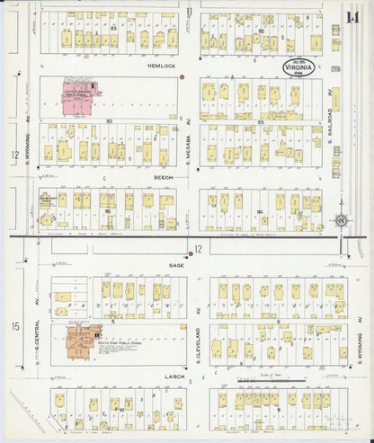 Sanborn Fire Insurance Map from Virginia, Saint Louis County, Minnesota (1915), Sheet #0014 - Complete Map Set gallery image, historic Sanborn map, vintage wall art, Minnesota Minnesota